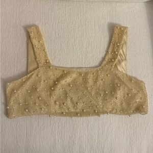 Sara Cristina Pearl Beaded Crop Top